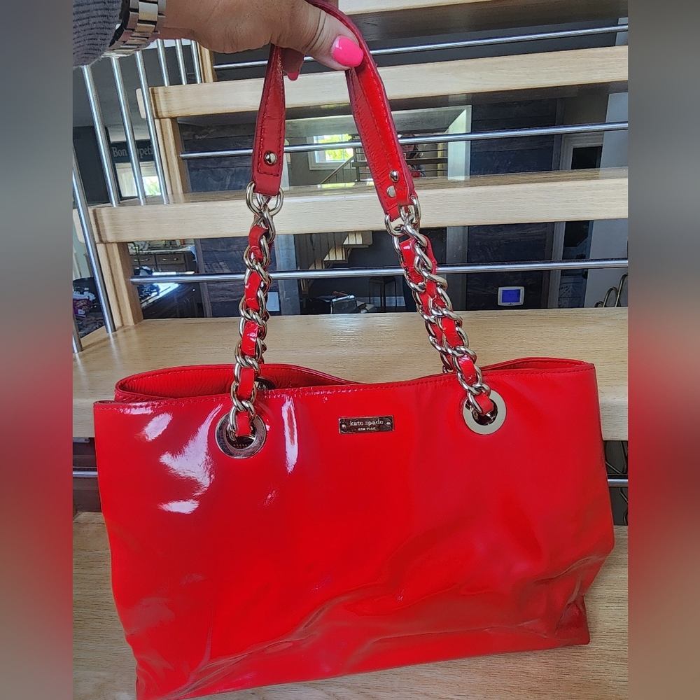 Kate Spade Used Red Patent Leather Tote Bag